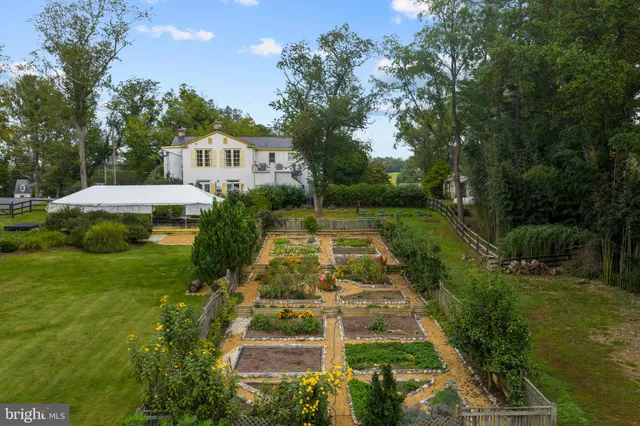 a view of a swimming pool with a garden