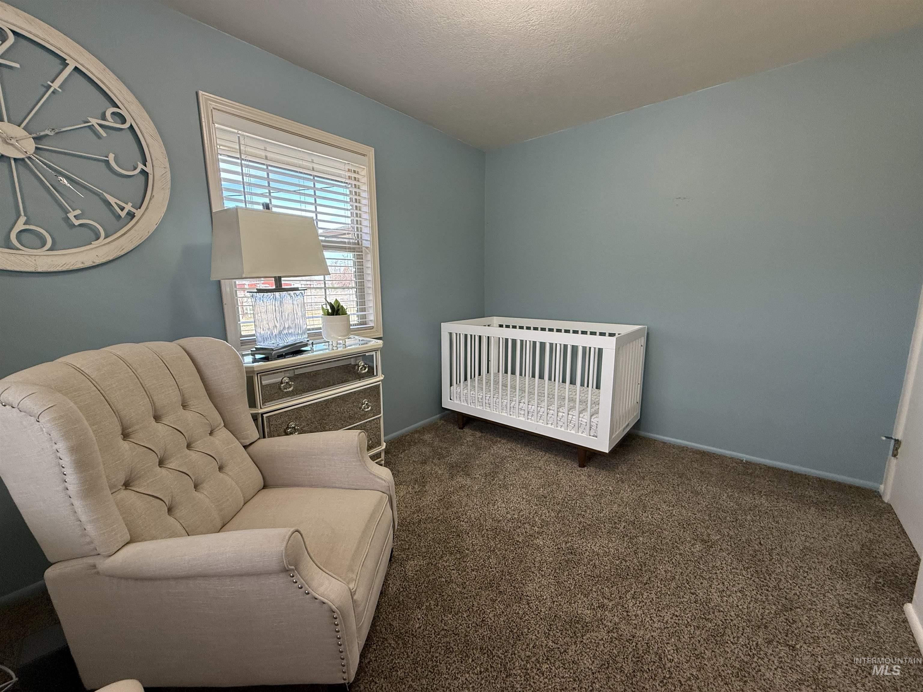 624 20th Street Rupert, ID 83350 - Photo 17 of 31 Bedroom with a crib, carpet floors, and a textured ceiling