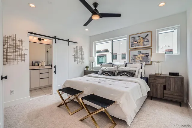 a bed room with a bed and furniture