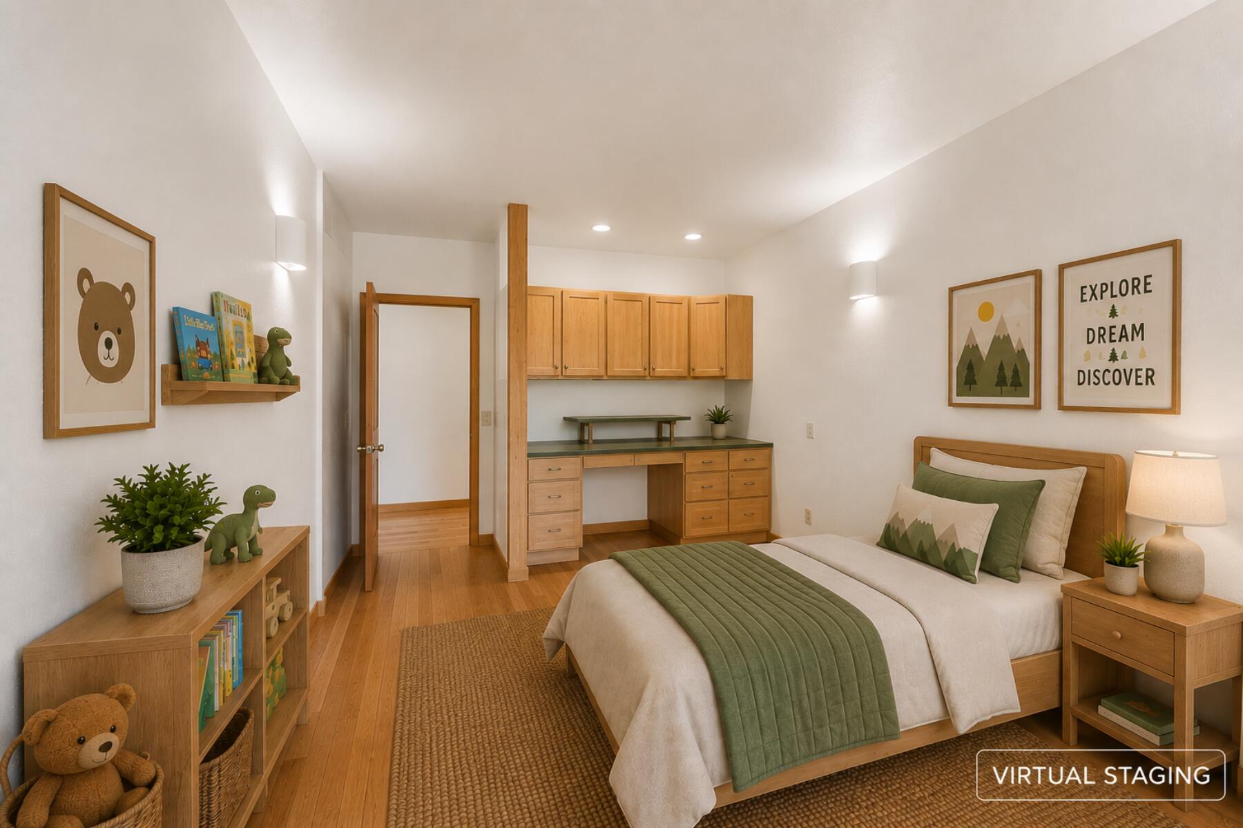 637 Northwest Silver Buckle Road Bend, OR 97703 - Photo 27 of 68 a bedroom with a bed and wooden floor