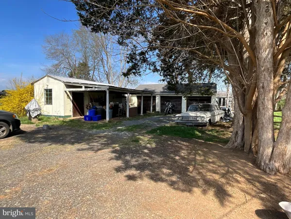 a view of backyard with trees and outdoor seating