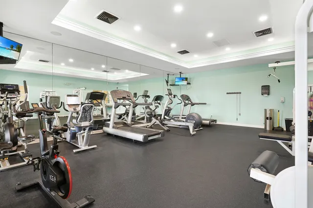 a view of a room with gym equipment