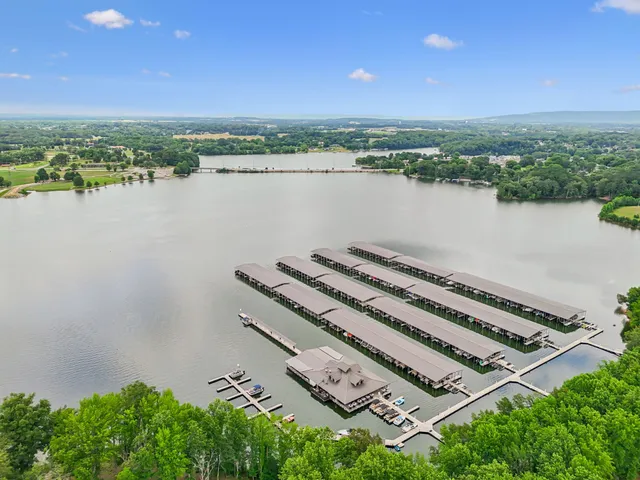 a view of a lake with a city