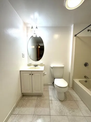 a bathroom with a toilet a sink a mirror and bathtub