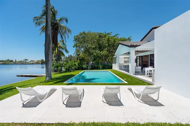 a view of a lake with a building in the background