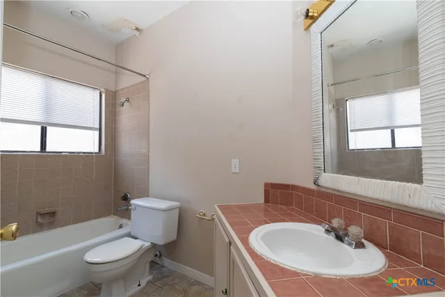 a bathroom with a sink a toilet and a mirror