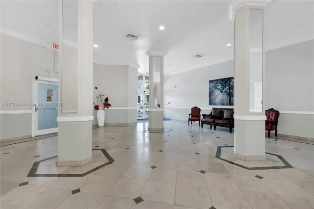 a living room with furniture and a table