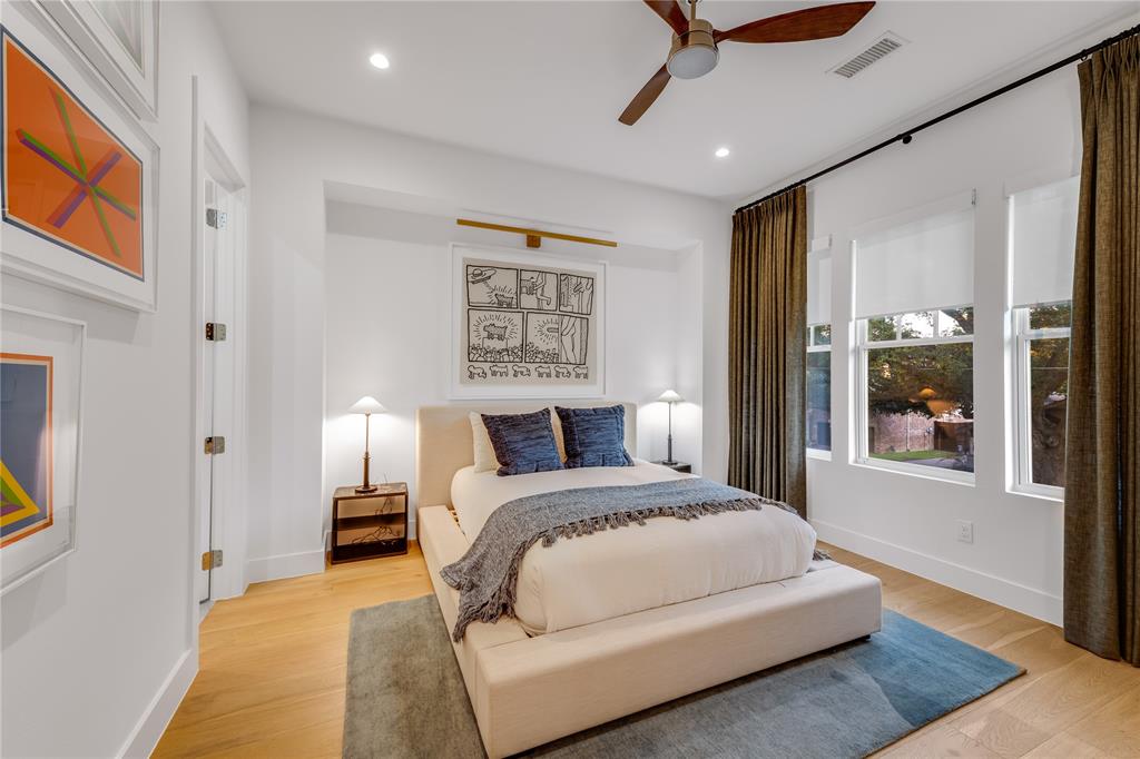 5531 Goodwin Avenue Dallas, TX 75206 - Photo 31 of 39 Bedroom with light wood-style floors, recessed lighting, and ceiling fan