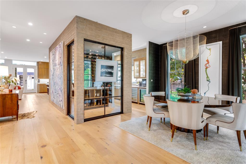 5531 Goodwin Avenue Dallas, TX 75206 - Photo 6 of 39 Dining area featuring recessed lighting, light wood-type flooring, wine cooler, and french doors
