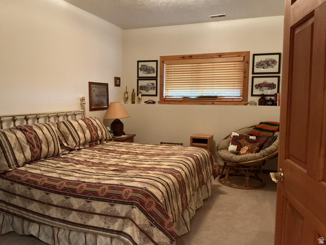 550 State Line Road Manila, UT 84046 - Photo 21 of 41 Carpeted room featuring a window with wood blinds and trim, a brass-finish bed frame, and a wooden interior door