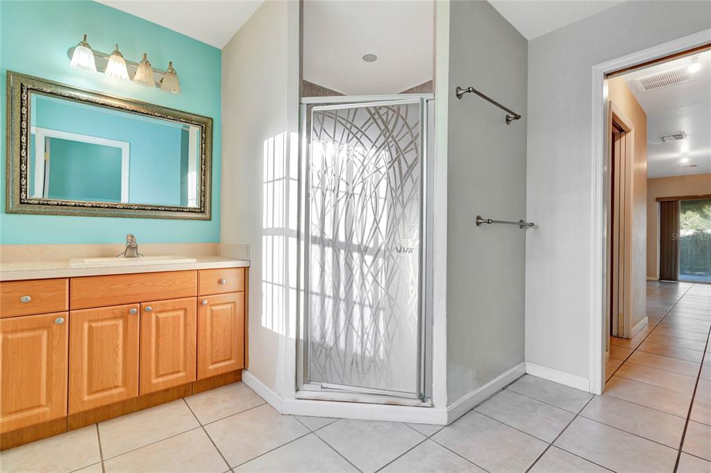 2443 Waterfall Drive Spring Hill, FL 34608 - Photo 29 of 35 a bathroom with a sink mirror and a shower