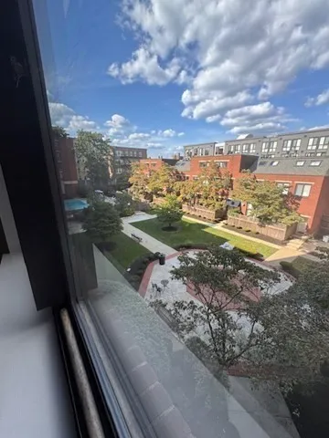 a view of a floor to ceiling window and a yard