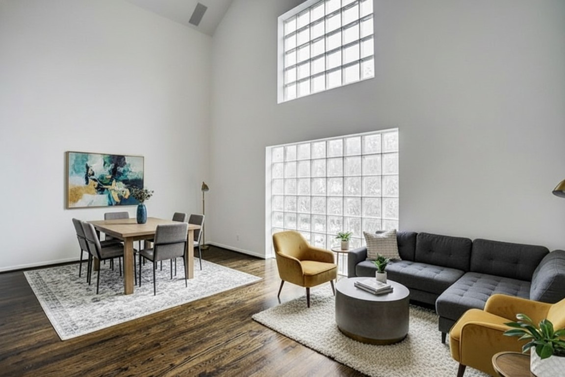 1417 Harold Street, Unit B Houston, TX 77006 - Photo 15 of 28 Den shown virtually staged with separate dining and living areas.