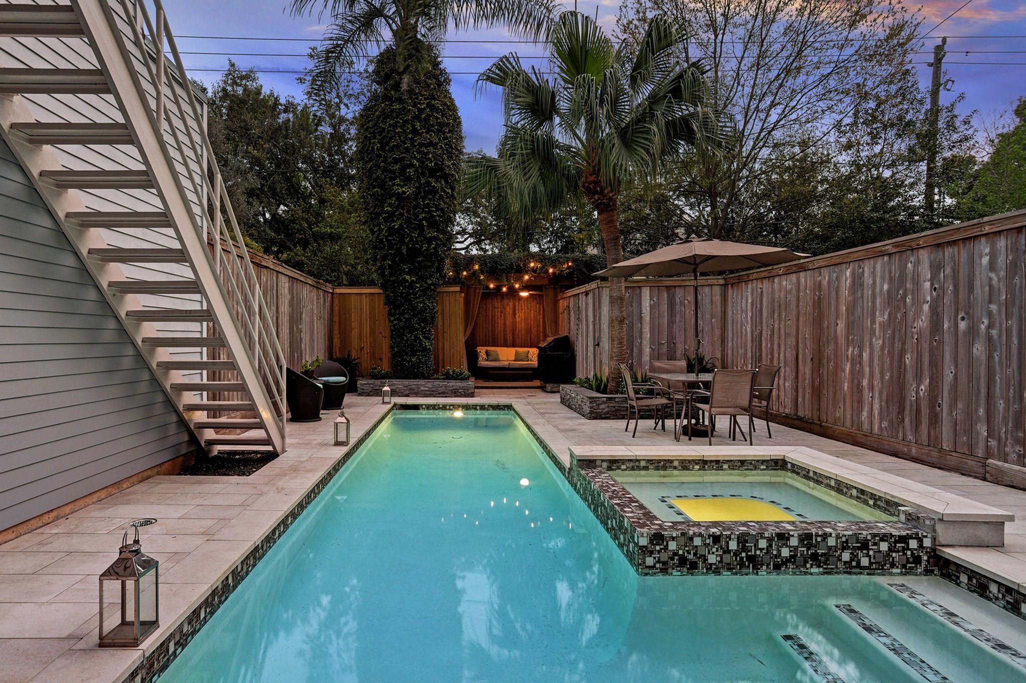 1417 Harold Street, Unit B Houston, TX 77006 - Photo 2 of 28 Backyard with cabana and heated pool+spa.