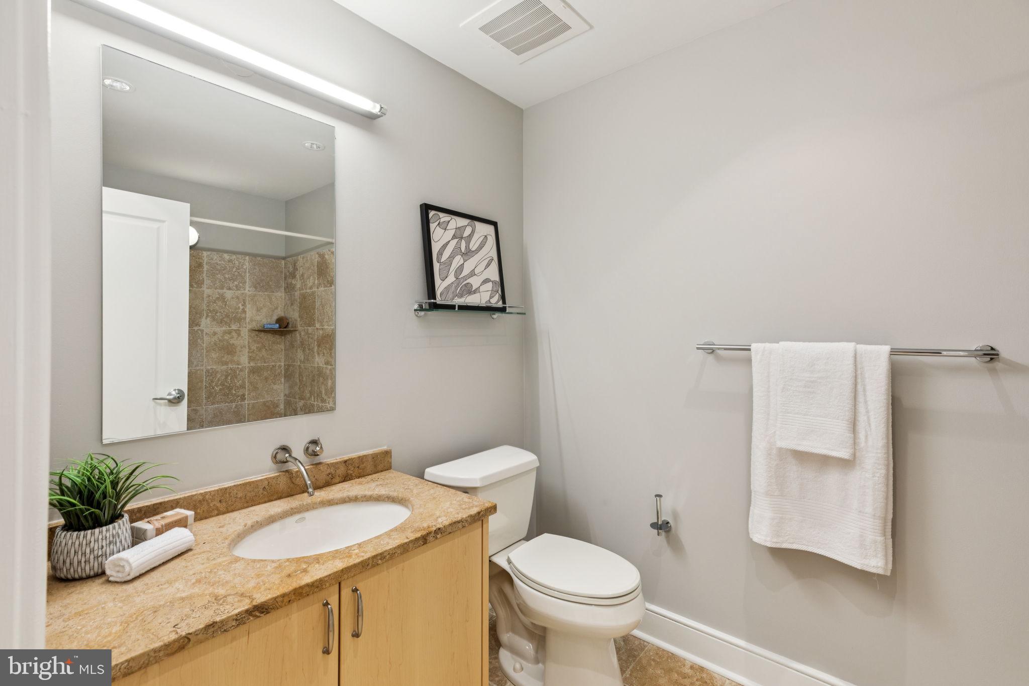 1515 Locust Street, Unit 800 Philadelphia, PA 19102 - Photo 52 of 59 a bathroom with a granite countertop sink and a mirror