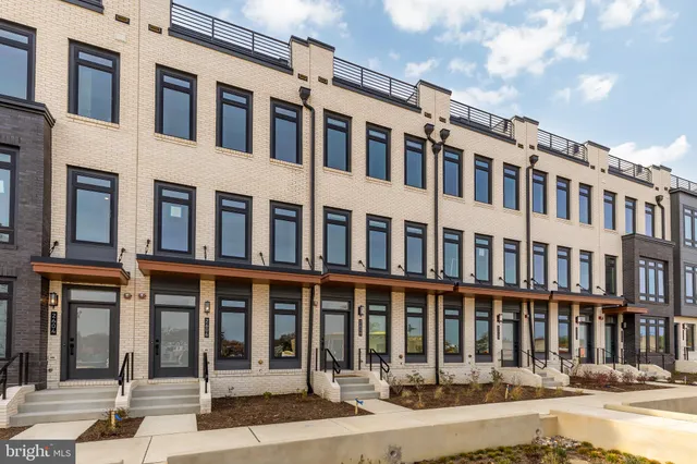 a front view of a building with street view