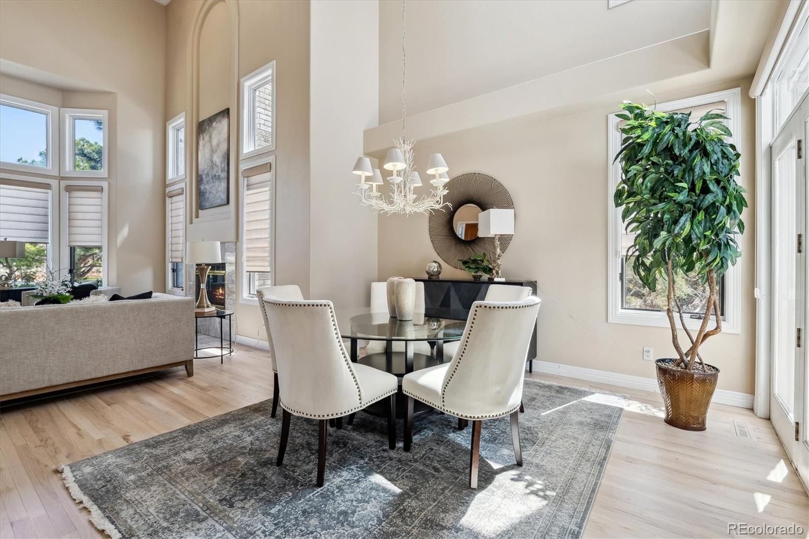 72 Falcon Hills Drive Highlands Ranch, CO 80126 - Photo 11 of 49 a view of a dining room with furniture a potted plant and wooden floor