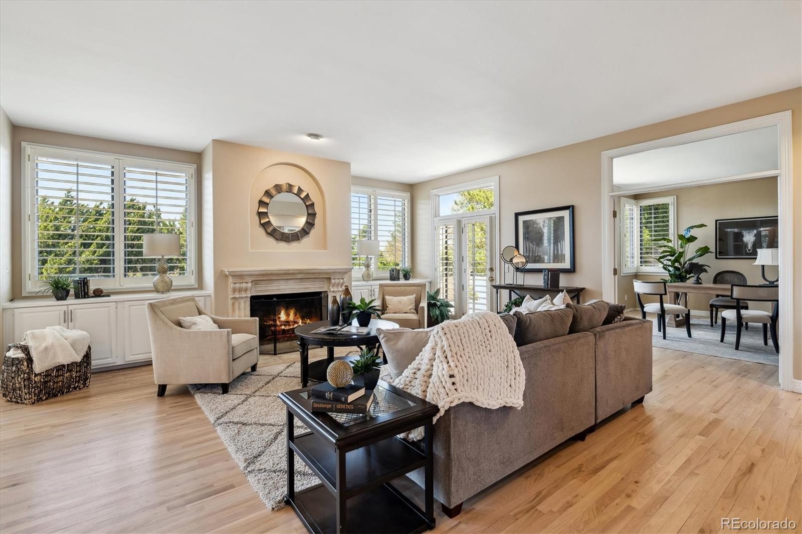 72 Falcon Hills Drive Highlands Ranch, CO 80126 - Photo 21 of 49 a living room with furniture a fireplace and large windows