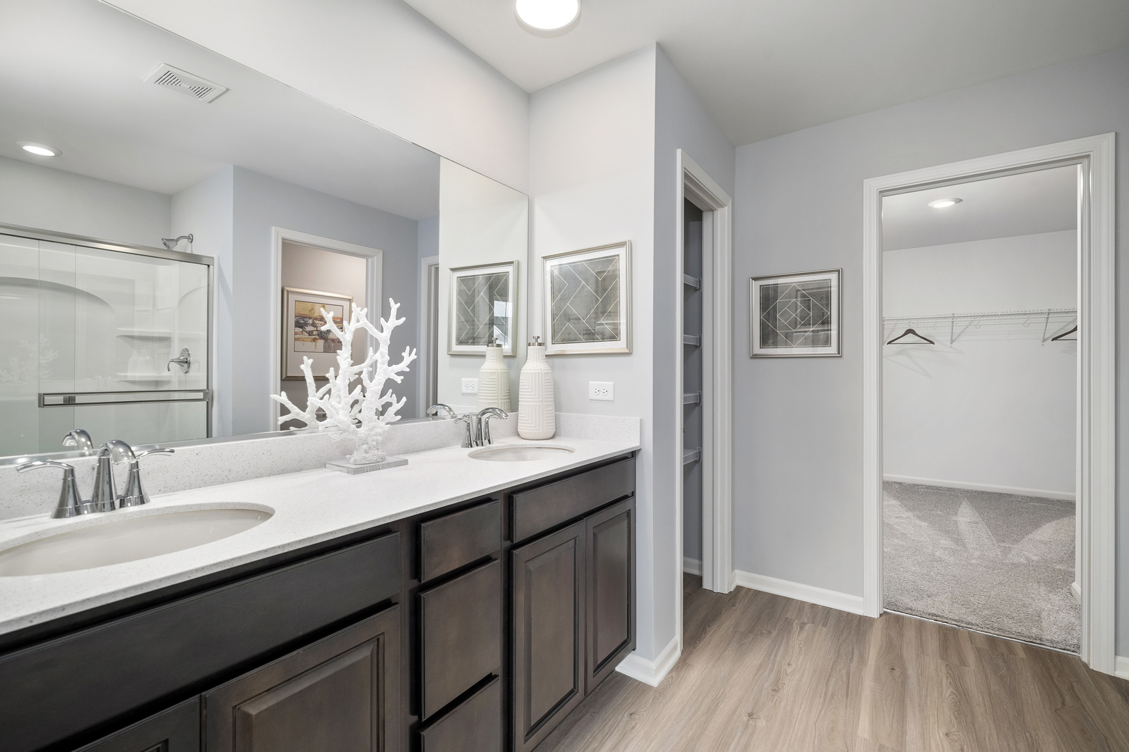 3664 Edelweiss Road Elgin, IL 60124 - Photo 25 of 31 a bathroom with a double vanity sink a mirror and a shower