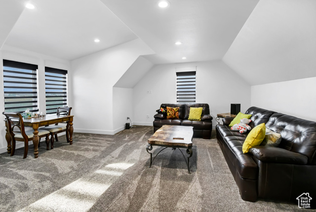 1952 Highway 118 Monroe, UT 84754 - Photo 52 of 88 Living room with carpet, lofted ceiling, and recessed lighting