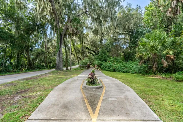 a park view with a seating space