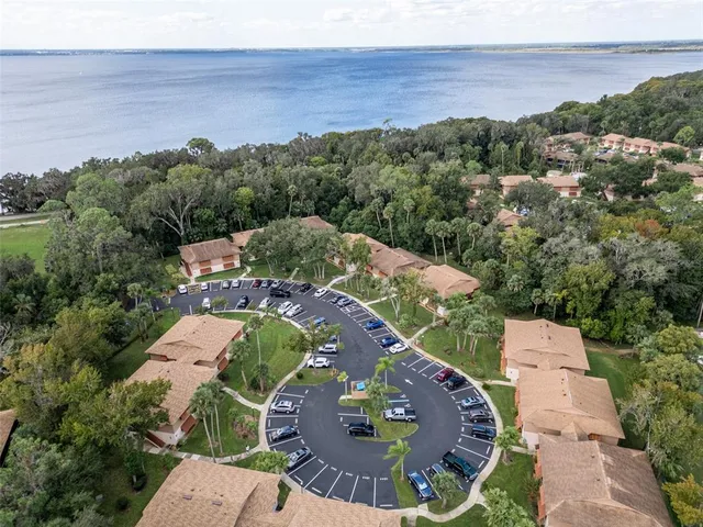 an aerial view of a house with a garden