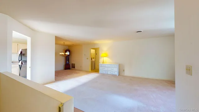 a living room with a couch and a potted plant