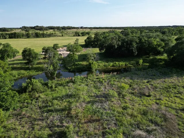 a view of a green field with lots of trees