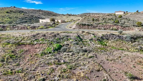 a view of a field with a mountain in the background