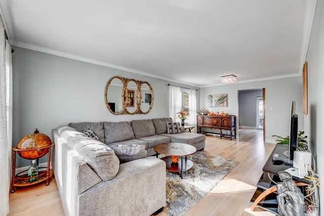 a living room with furniture a couch and a potted plant