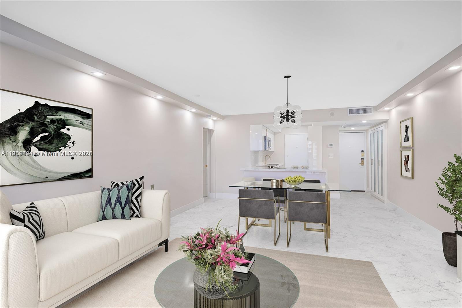 5225 Collins Avenue, Unit 1403 Miami Beach, FL 33140 - Photo 7 of 21 a living room with furniture and a chandelier