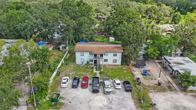 an aerial view of a house