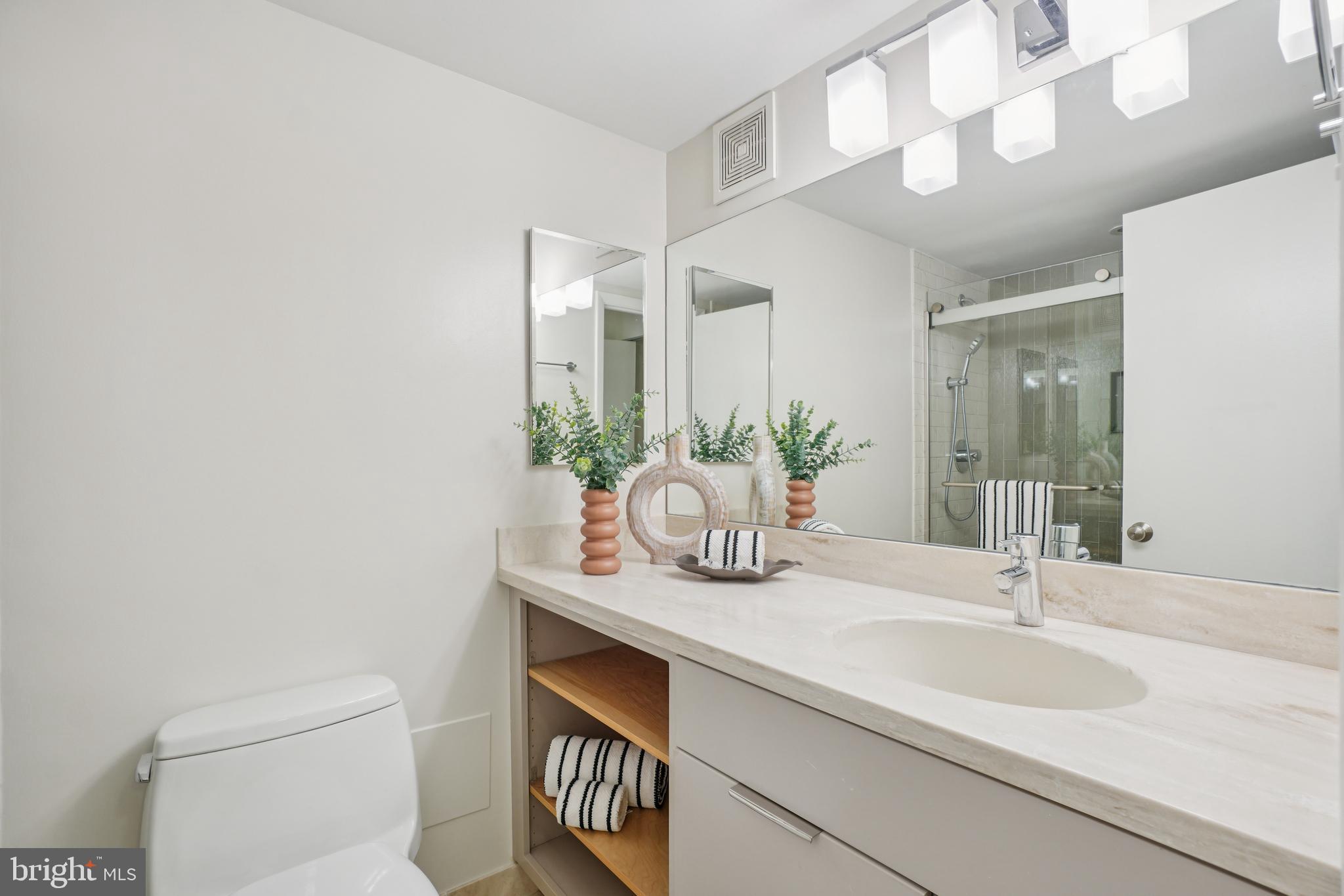 2141 P Street Northwest, Unit 709 Washington, DC 20037 - Photo 4 of 23 a bathroom with a sink a toilet and a mirror