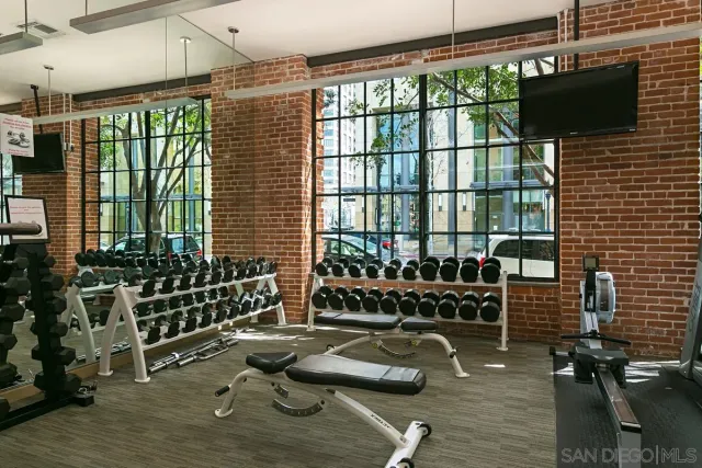 a view of a bench in front of building