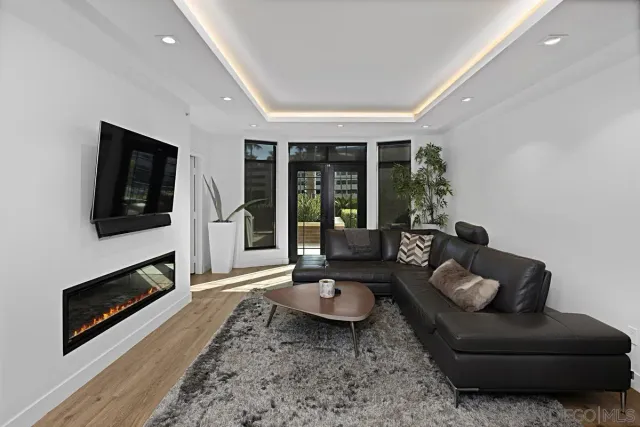 a living room with furniture and a rug