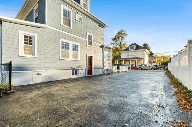 a view of a building with a street