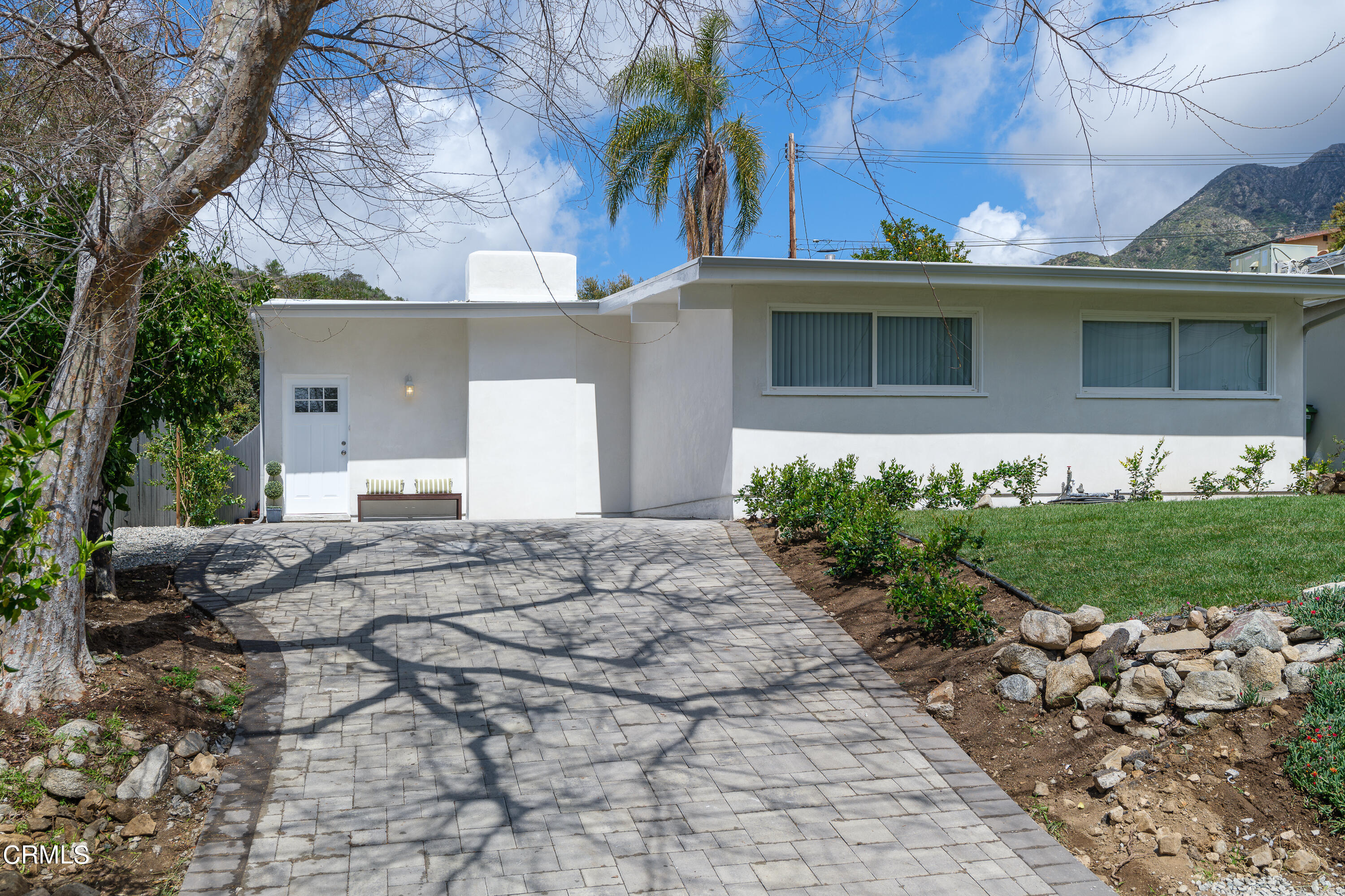 a view of a house with a yard and plants