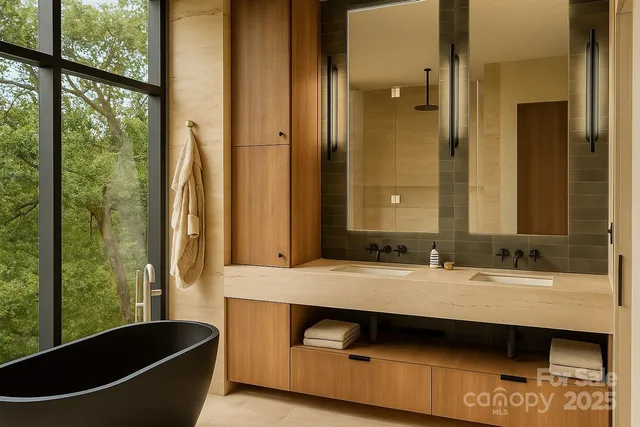 a bathroom with a bathtub and a sink
