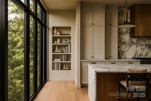 a view of cabinets with wooden floor