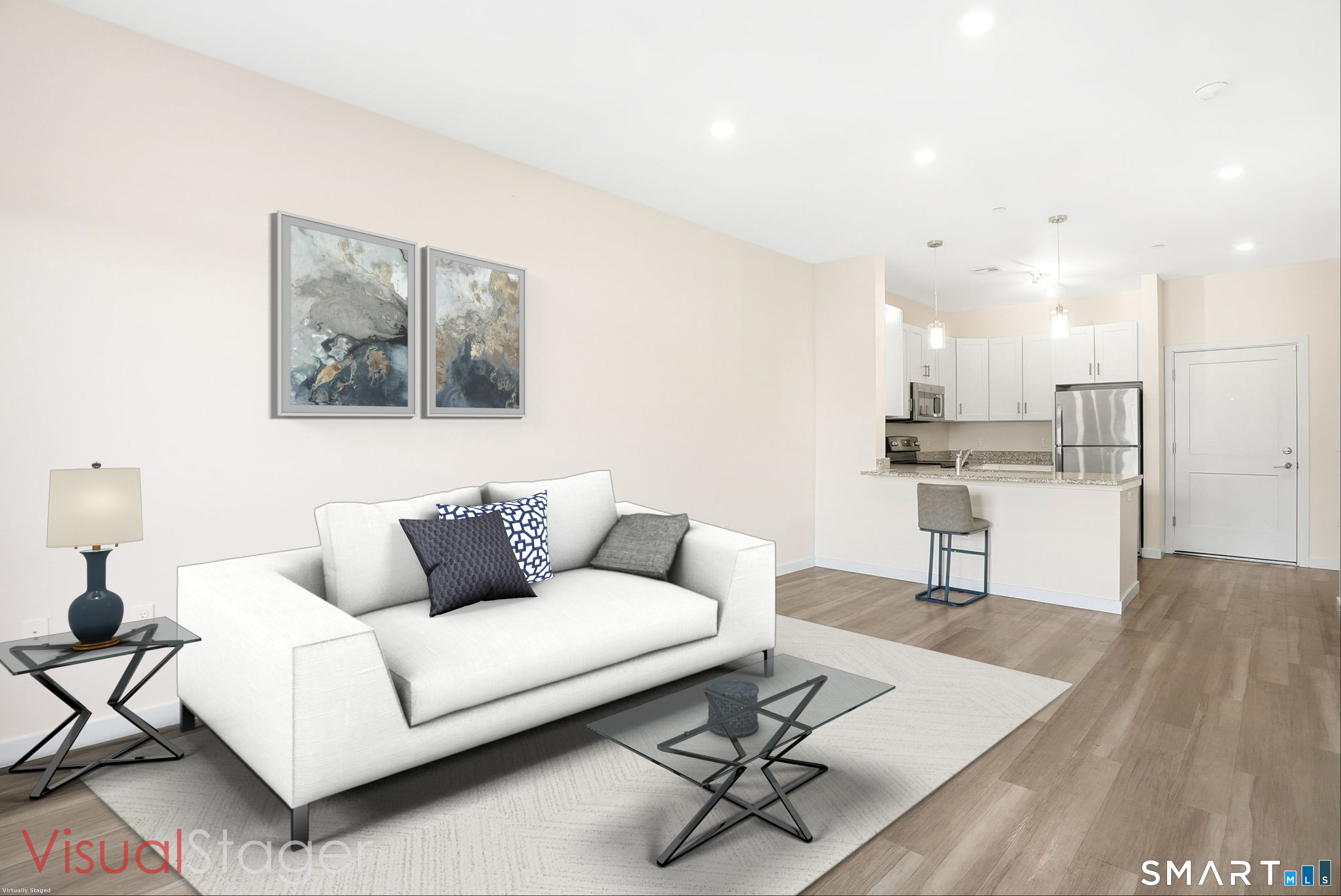 71 Connecticut Avenue, Unit 206 Norwalk, CT 06850 - Photo 11 of 17 a living room with furniture and view of kitchen