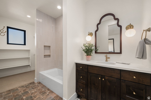4871 South Homestead Way Washington, UT 84780 - Photo 81 of 151 Full bath with vanity, stone finish floors, tub / shower combination, and recessed lighting
