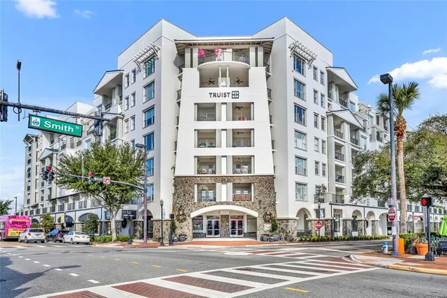 a view of a building and a street