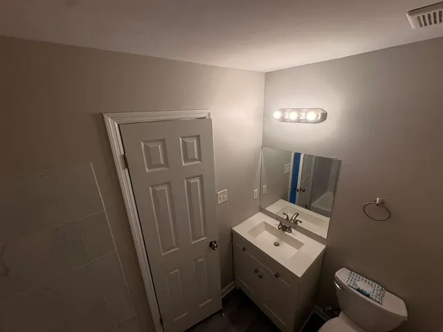 a bathroom with a bathtub