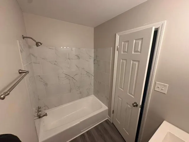 a view of a room with racks on the wall