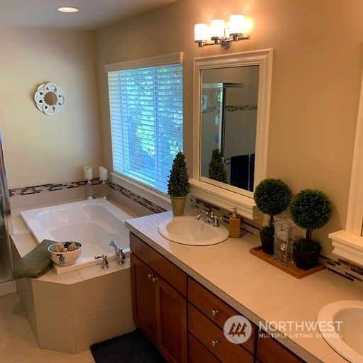 23029 35th Drive Southeast Bothell, WA 98021 - Photo 23 of 40 a bathroom with a tub sink and mirror