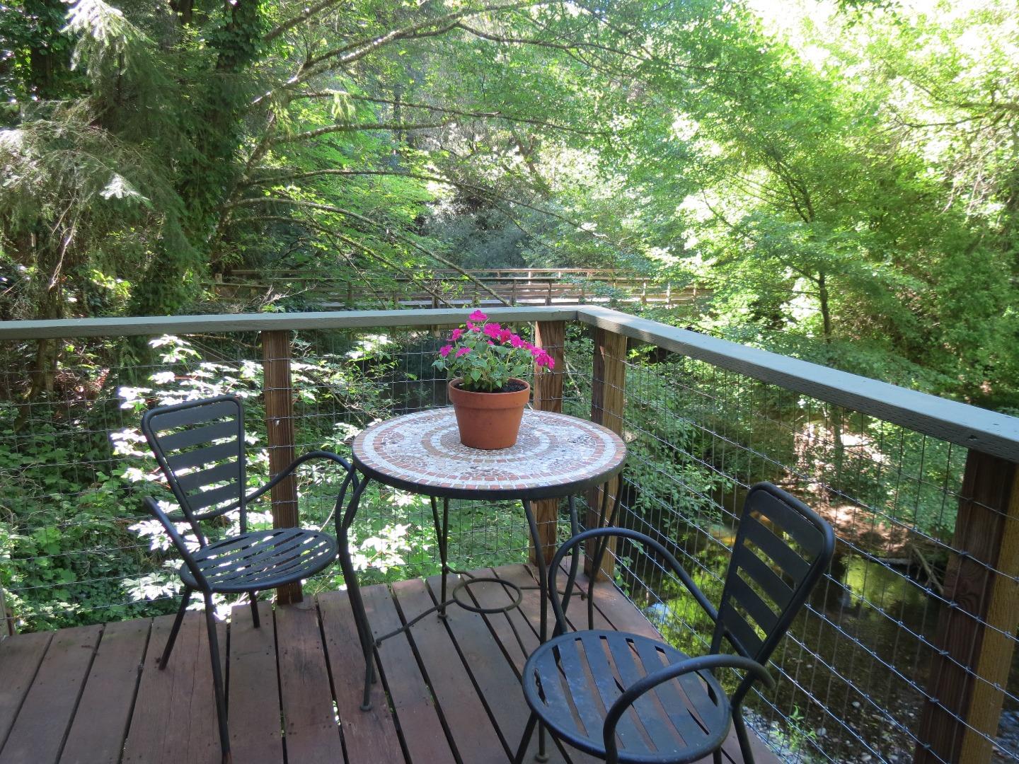 66 Wurr Road Loma Mar, CA 94021 - Photo 20 of 34 a balcony with wooden floor table and chairs