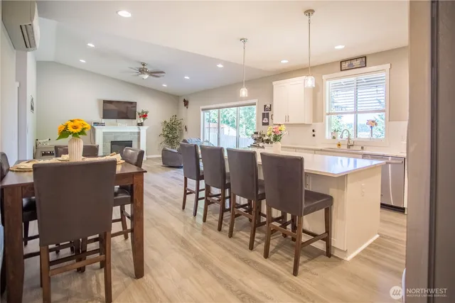 a view of a dining area with furniture