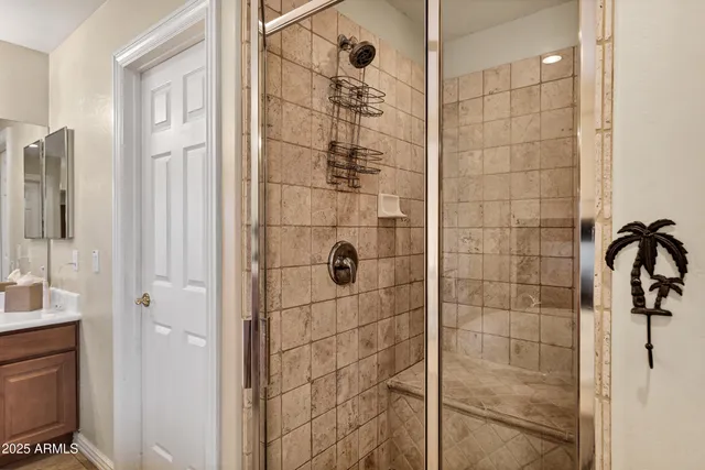 an aerial view of a house with a garden