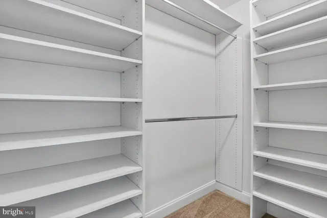 a view of walk in closet with empty racks