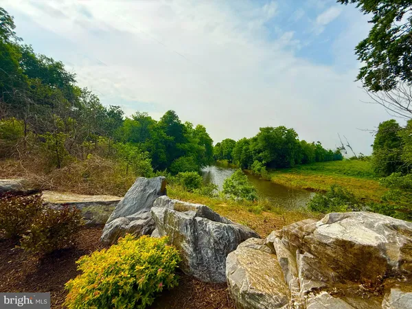 a view of a lake with a yard